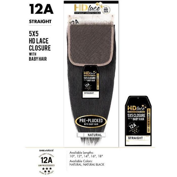 Sensationnel 12A 100% Virgin Human Hair 5X5 HD Lace Closure - STRAIGHT 16