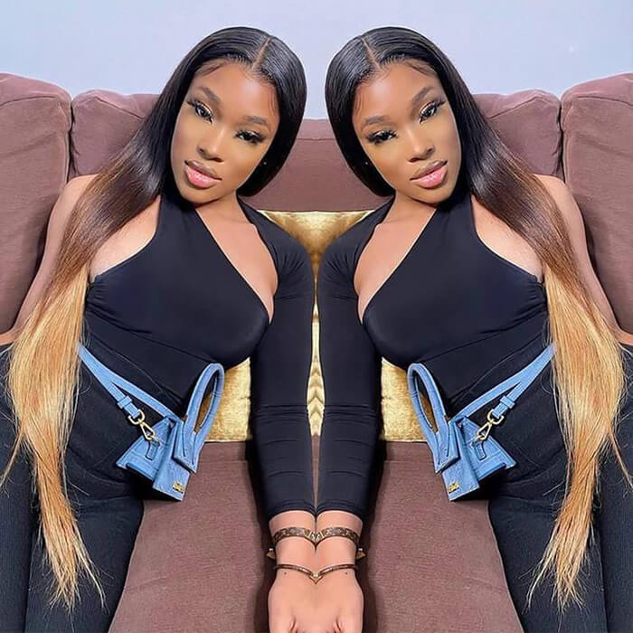 Gorgeous Ombre Color T1B/4/27 Body Wave Undetectable HD Lace Frontal Wigs Pre Plucked