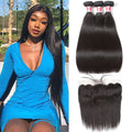 10A Grade Brazilian Straight Virgin Hair Weave 3 Bundles With Lace Frontal 13x4 Ear To Ear