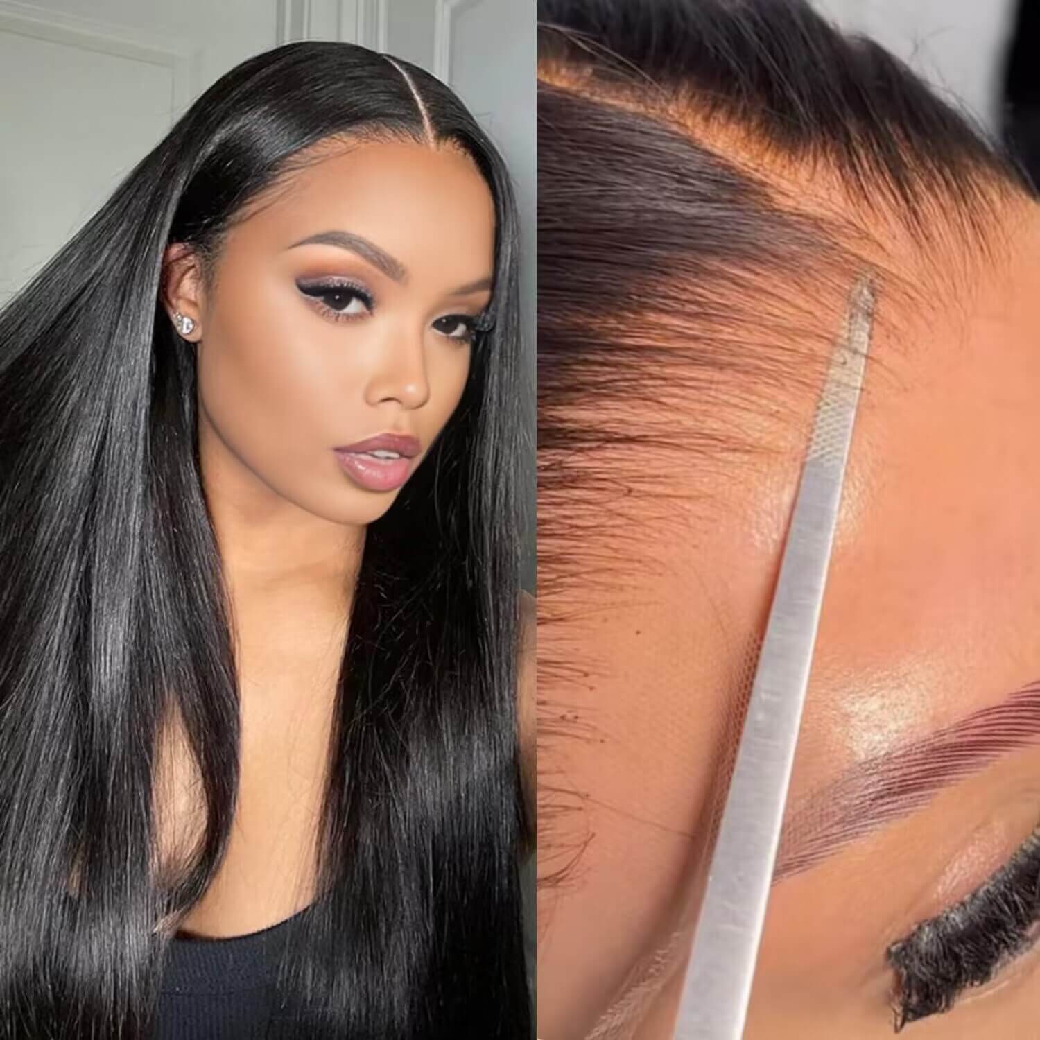 +$9.9 Get A Wig | Drawstring Cap Glueless 13x4 Frontal Lace Human Hair Wig Straight Pre-Cut Lace 220% Density