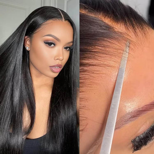 +$9.9 Get A Wig | Drawstring Cap Glueless 13x4 Frontal Lace Human Hair Wig Straight Pre-Cut Lace 220% Density