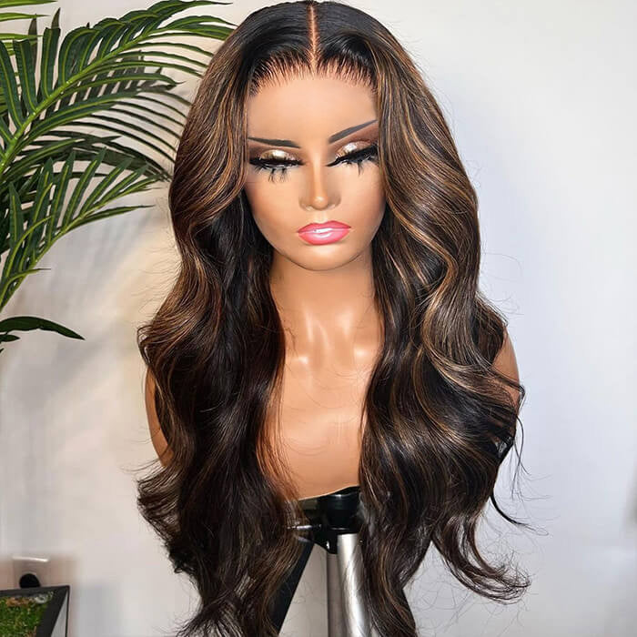 #1B/30 Balayage Highlight Wig Body Wave 4x4 HD Lace Closure Human Hair Wigs | Real HD Lace