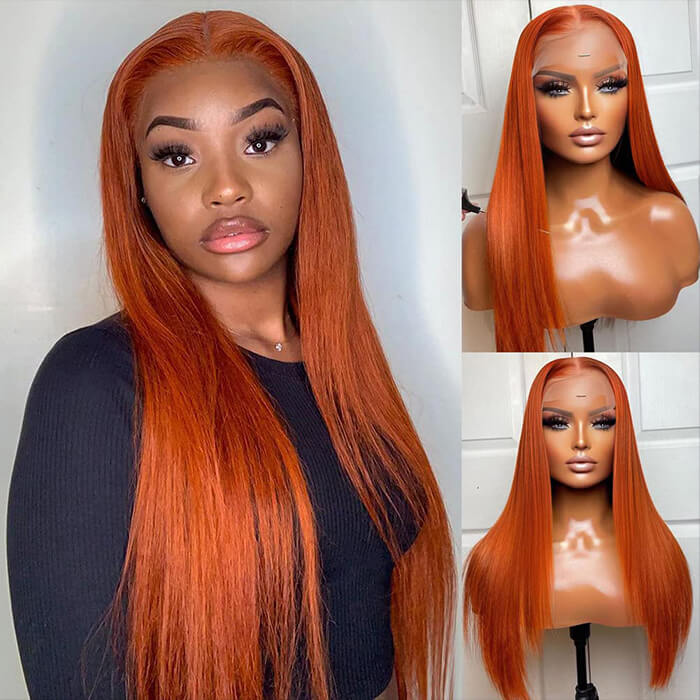 Ginger Orange Wig 4x4/5x5 Transparent HD Lace Human Hair Wigs Pre Plucked Hairline 180% Density