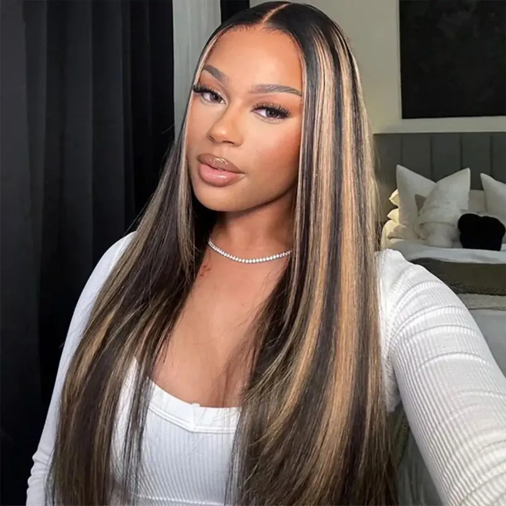 20''=$109 Balayage 1B/27 Highlight Body Wave Glueless Pre-Cut 8x5 HD Lace Closure Human Hair Wigs 180% Density