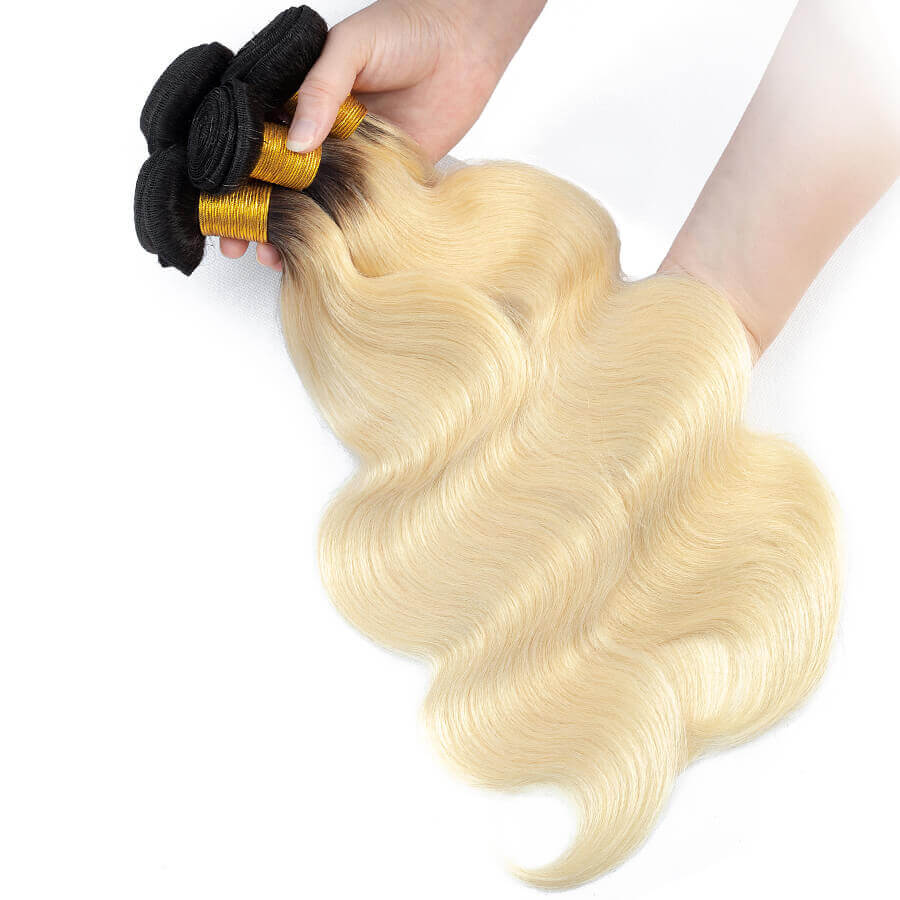 Ombre T1B/613 Brazilian Body Wave Human Hair 3 Bundles With Closure Remy Hair Weave