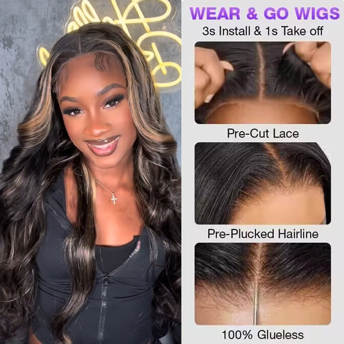 #1B/27 Blonde Highlight Color 8x5 HD Lace Human Hair Glueless Wig Pre Plucked Natural Hairline Ship In 24H