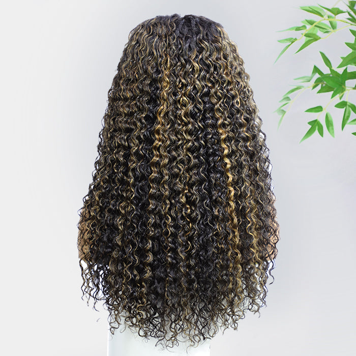 Glueless 4C Edges Blonde Highlight Curly 13x4 HD Lace Front Wig 100% Human Hair Pre Plucked Natural Hairline