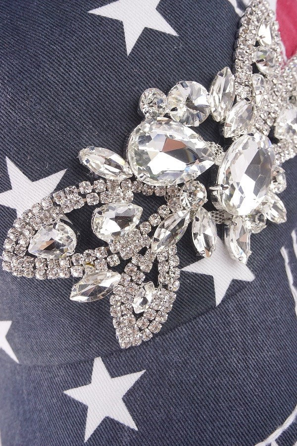 Crystal Floral Detail USA Distressed Baseball Cap by Olive & Pique