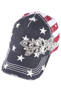 Crystal Floral Detail USA Distressed Baseball Cap by Olive & Pique
