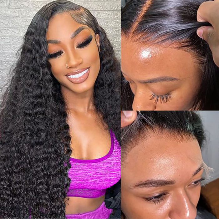 13x4 HD Lace Front Human Hair Wigs Deep Wave / Straight Pre Bleached Knots Ship In 24H