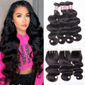 Malaysian Body Wave 4 Bundles With 4x4 Lace Closure Human Hair Closure With Bundle Deals