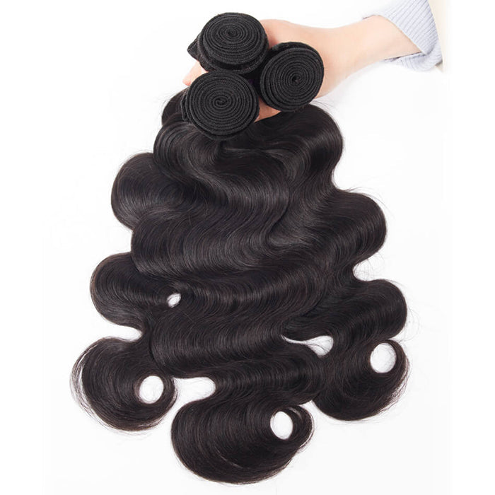 Malaysian Body Wave 4 Bundles With 4x4 Lace Closure Human Hair Closure With Bundle Deals