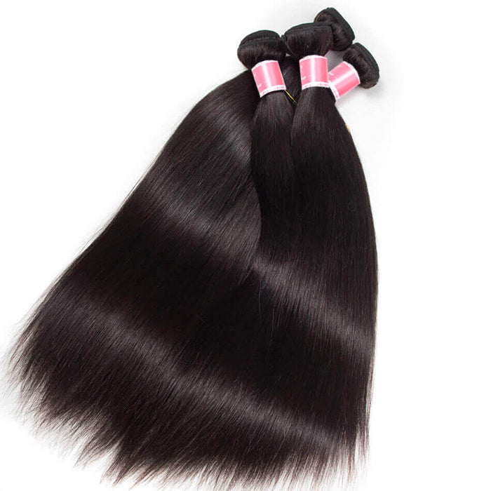 Malaysian Straight Hair 4 Bundles With 4x4 Lace Closure Human Hair Closure With Bundle Deals