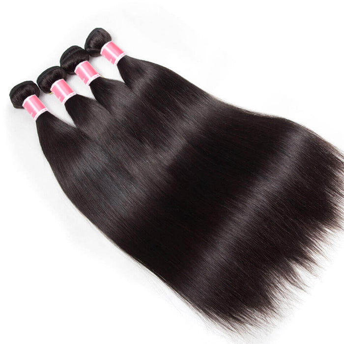 Malaysian Straight Hair 4 Bundles With 4x4 Lace Closure Human Hair Closure With Bundle Deals