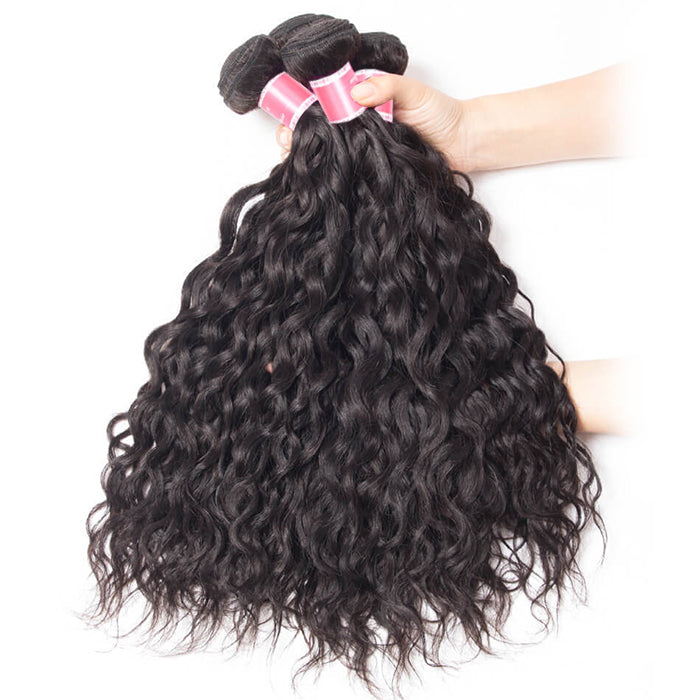 Malaysian Water Wave 4 Bundles With 4x4 Lace Closure Human Hair Closure With Bundle Deals