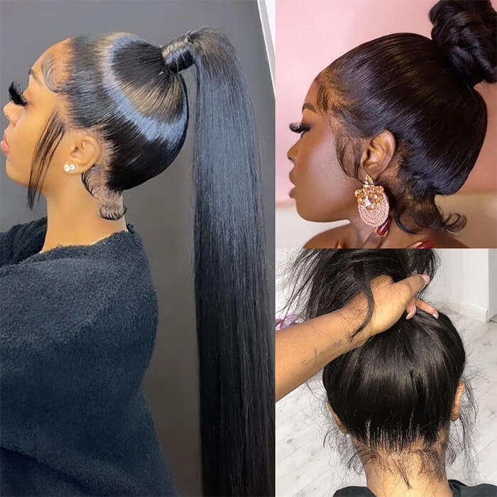 360 HD Lace Wig Wear Go Pre-Bleached Straight Human Hair Glueless Wigs Pre-Plucked Lace Front Wig