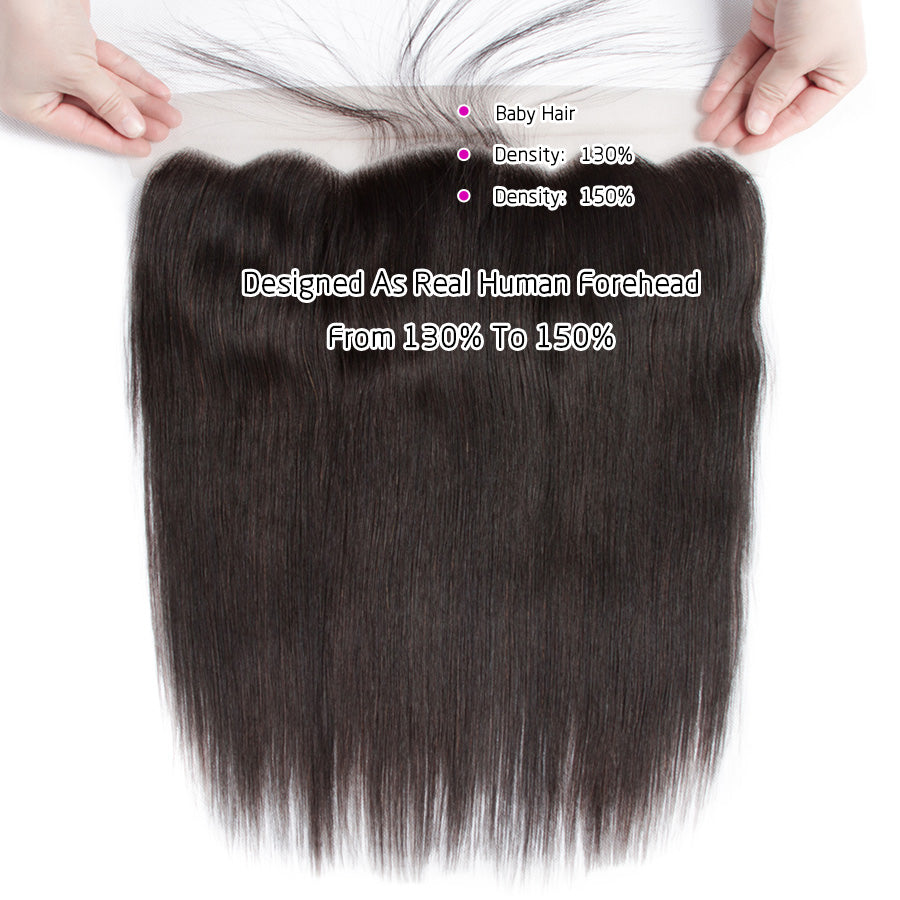 10A Grade Brazilian Straight Virgin Hair Weave 3 Bundles With Lace Frontal 13x4 Ear To Ear