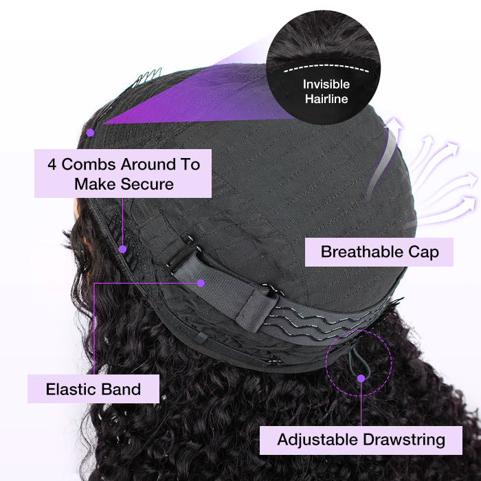 3 IN 1 Half Wig Kinky Curly Style Draw-strings Half Wig Invisible Hairline Flip Over Wig 220% Density