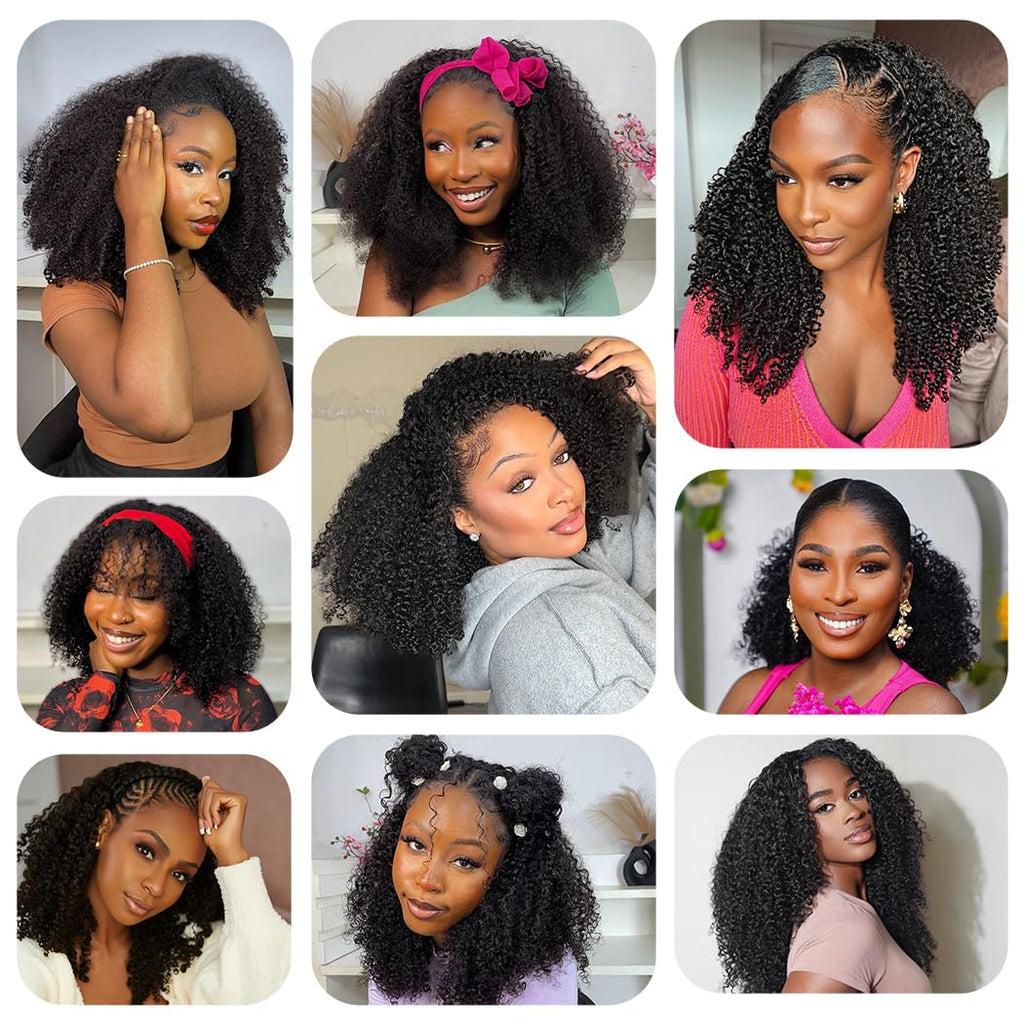 3 IN 1 Half Wig Kinky Curly Style Draw-strings Half Wig Invisible Hairline Flip Over Wig 220% Density