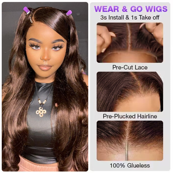 2Wigs = $189 | Glueless Straight Wig + Glueless Body Wave Wig #4 Chocolate Brown Color