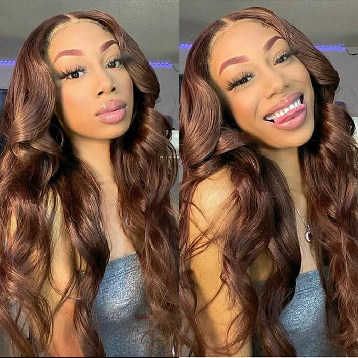 Chocolate Brown Color Put on go® Glueless Wig Pre Cut 8x5 HD Lace Human Hair Wigs For Women