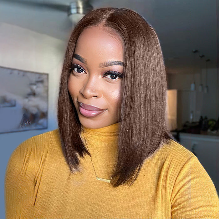 #4 Chocolate Brown Short Bob 4x4/5x5 Lace Closure Wig Human Virgin Hair 220% Density