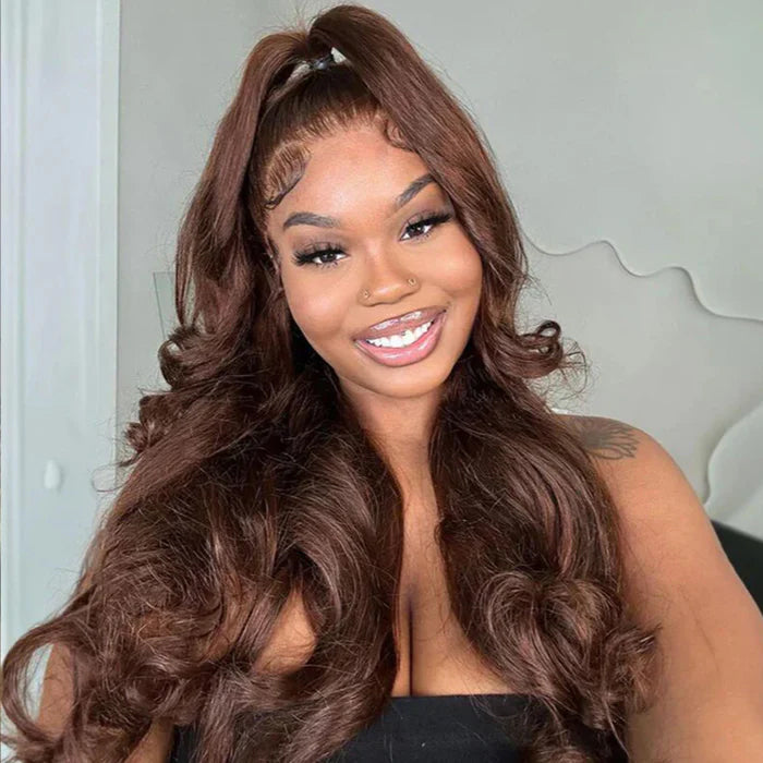 Chocolate Brown Color Put on go® Glueless Wig Pre Cut 8x5 HD Lace Human Hair Wigs For Women