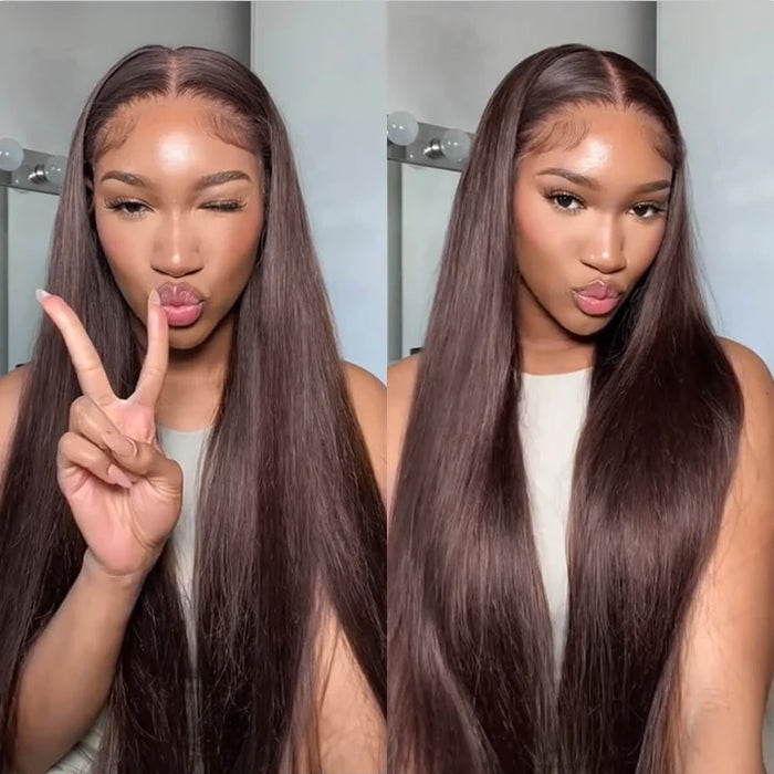 Body Wave #4 Chocolate Brown Glueless Wig 220% Density Pre-cut 8x5 HD Lace Wigs Ship In 24H