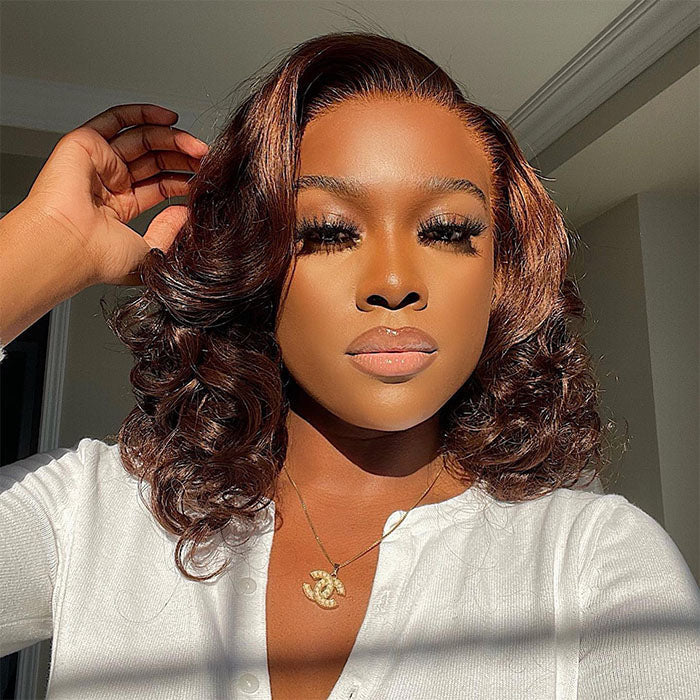 #4 Chocolate Brown Short Straight Bob 13x4/13x6 Lace Front Human Hair Wig