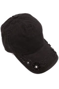 Floral Glitz Embroidery on Bill Ponytail Baseball Cap by Olive & Pique