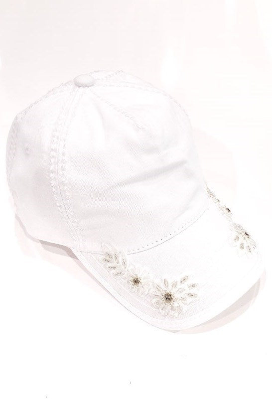 Floral Glitz Embroidery on Bill Ponytail Baseball Cap by Olive & Pique