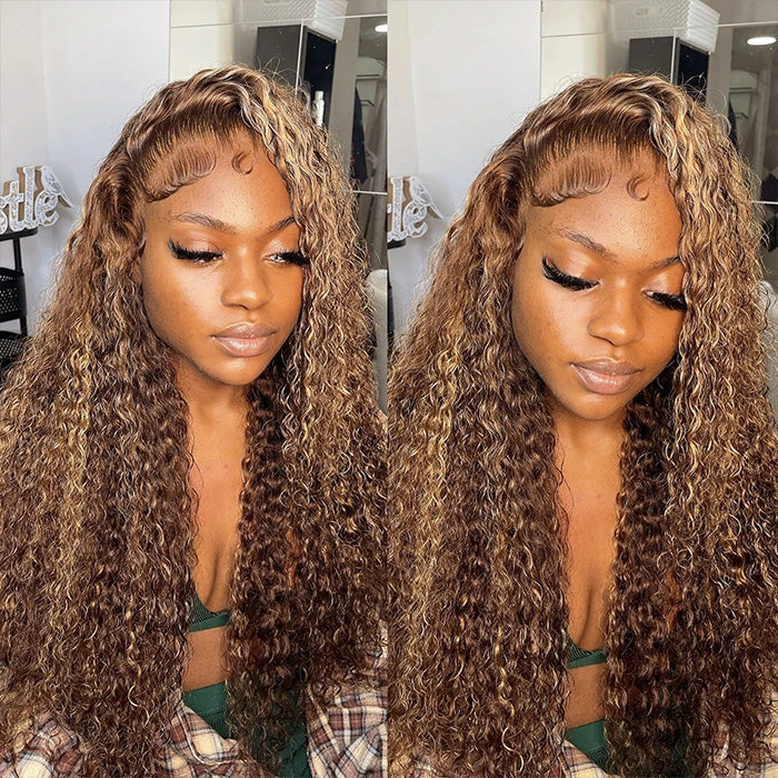 4/27 Honey Blonde Highlight 5x5 HD Transparent Lace Closure Human Hair Wigs