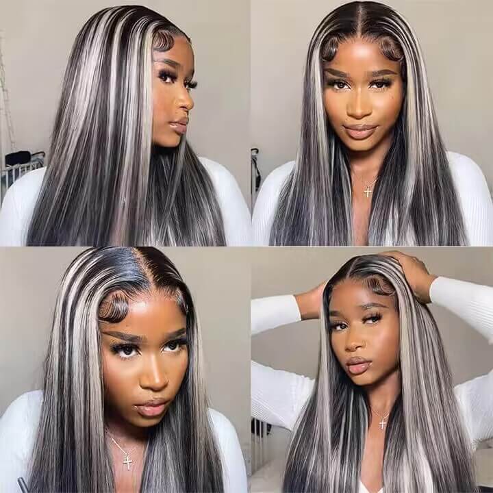 Blonde Highlights HD Lace Front Straight Wigs 13x4/13x6 Glueless Wigs Black Wig with #613 Blonde Highlight