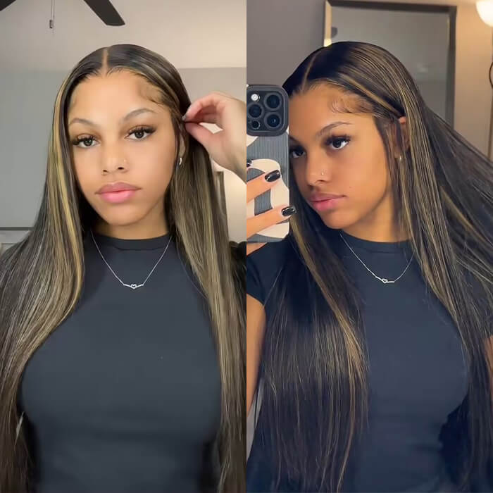#1B/27 Blonde Highlight Color 8x5 HD Lace Human Hair Glueless Wig Pre Plucked Natural Hairline Ship In 24H