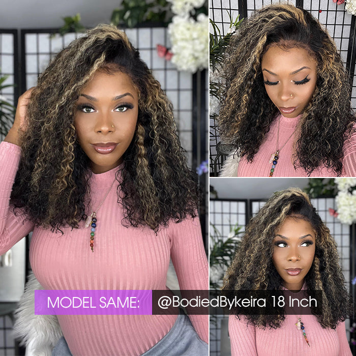 Glueless 4C Edges Blonde Highlight Curly 13x4 HD Lace Front Wig 100% Human Hair Pre Plucked Natural Hairline