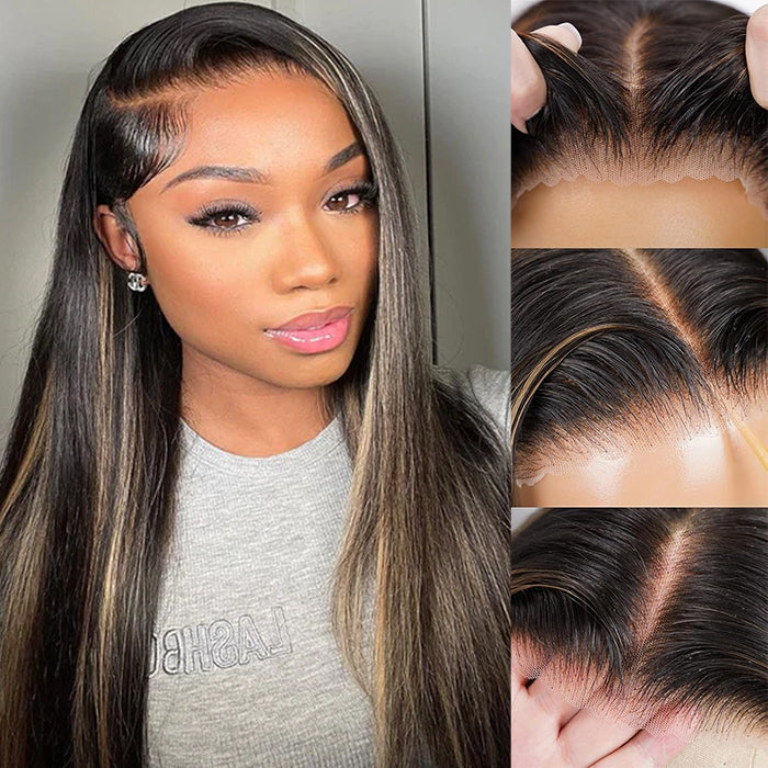 #1B/27 Blonde Highlight Color 8x5 HD Lace Human Hair Glueless Wig Pre Plucked Natural Hairline Ship In 24H