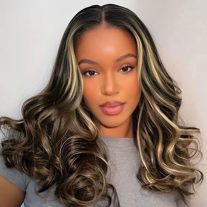 Highlight Color Short Loose Body Wave Pre Cut 8×5  HD Lace Wear Go Glueless Human Hair Wigs 220% Density