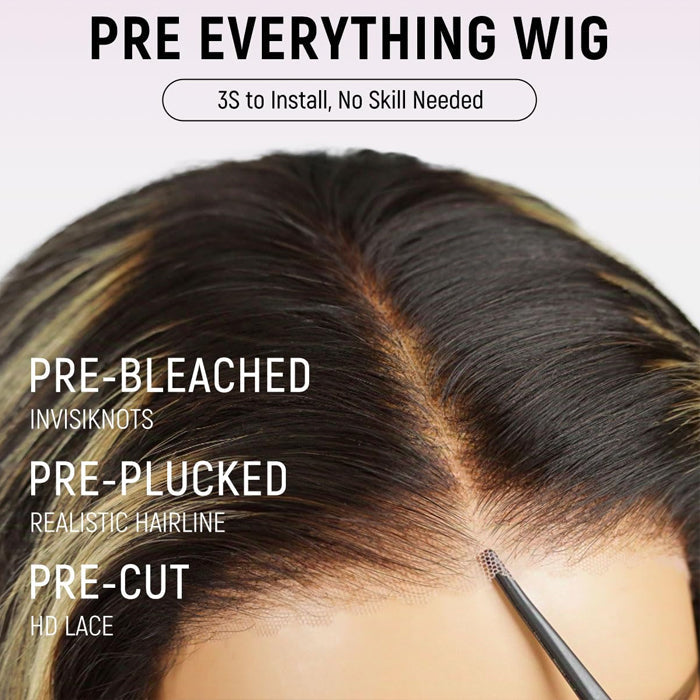Highlight Color Short Loose Body Wave Pre Cut 8×5  HD Lace Wear Go Glueless Human Hair Wigs 220% Density