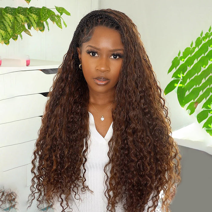 Boho Braid Wigs 100% Human Hair Drawstring 13x6 Transparent HD Lace Frontal Wigs For Women #T1B/30 Ombre Color