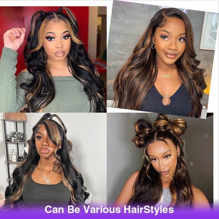 #1B/30 Balayage Highlight Wig Body Wave 4x4 HD Lace Closure Human Hair Wigs | Real HD Lace
