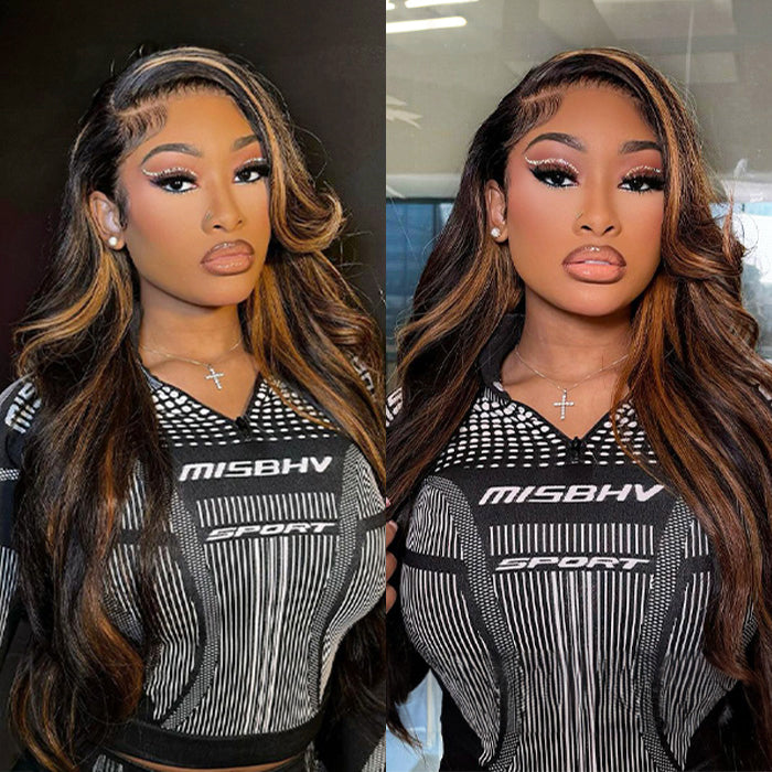 #1B/30 Balayage Highlight Wig Body Wave 4x4 HD Lace Closure Human Hair Wigs | Real HD Lace
