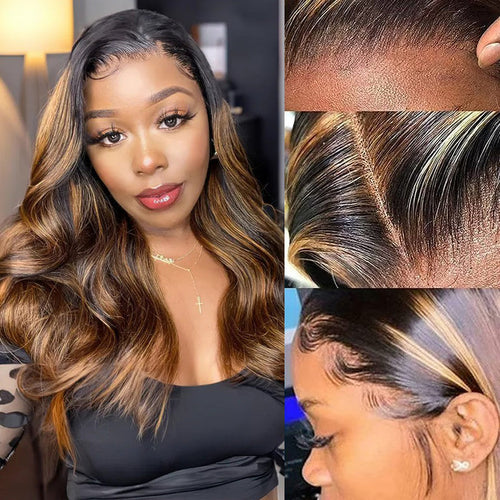 #1B/30 Balayage Highlight Wig Body Wave 4x4 HD Lace Closure Human Hair Wigs | Real HD Lace