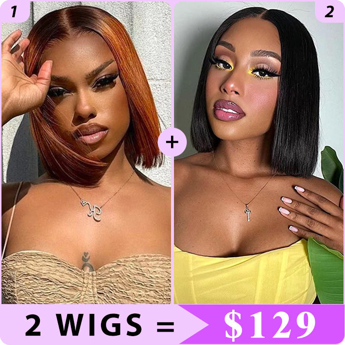 2 Wigs Set | 5x5 HD Lace Bob Wig Pre Plucked & Bleached Glueless Human Hair Wig