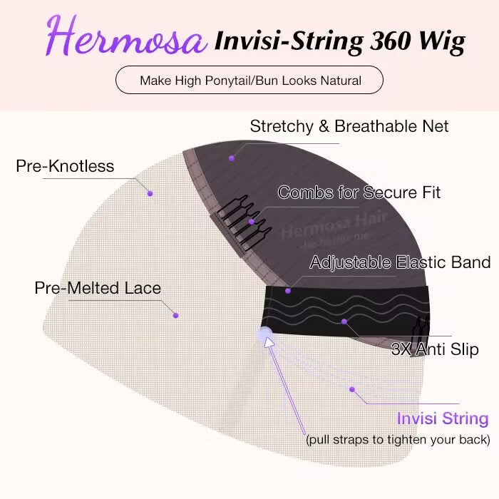 Body Wave Invisi-Pull String Snug Fit 360 HD Lace Frontal Glueless Wig With Pre Bleached Knots