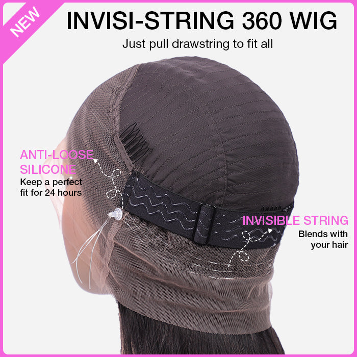 Invisi-String Straight 360 HD Lace Wig Human Hair Snug Fit Glueless Wig Pre Bleached Knots Lace Parting Anywhere