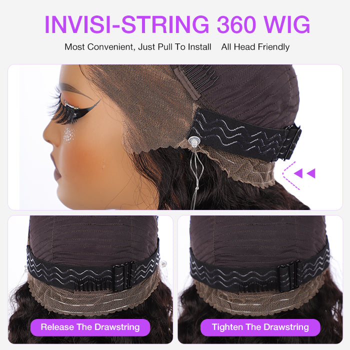 20”=$159 Glueless Invisi-String 360 Lace Frontal Wigs Pre-cut & Pre-bleached Human Hair Wig Lace Parting Anywhere