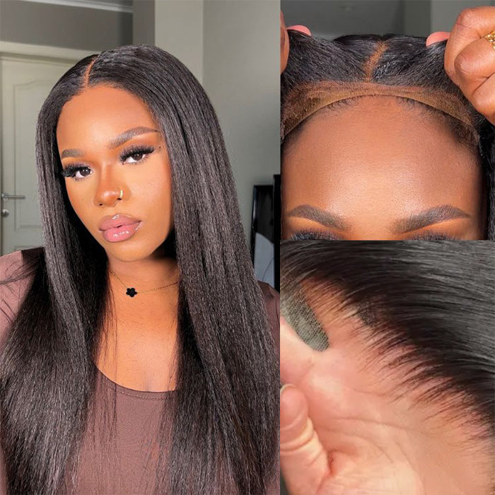 Glueless Kinky Straight Invisible-String Snug Fit 360 Full Lace Pre Plucked & Bleached HD Lace Wigs