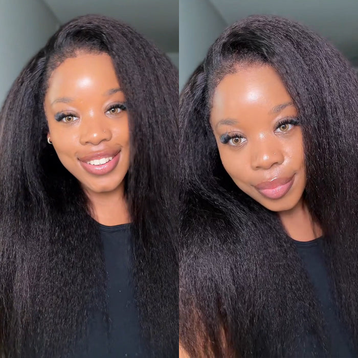 Glueless Kinky Straight Invisible-String Snug Fit 360 Full Lace Pre Plucked & Bleached HD Lace Wigs