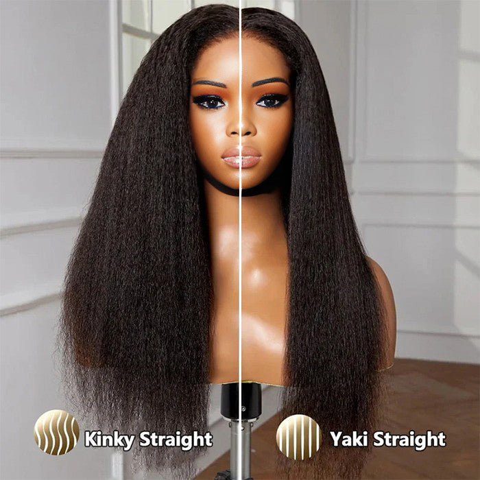 Glueless Kinky Straight Invisible-String Snug Fit 360 Full Lace Pre Plucked & Bleached HD Lace Wigs