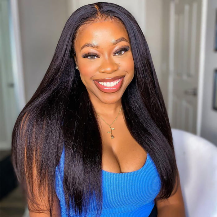 Glueless Kinky Straight Invisible-String Snug Fit 360 Full Lace Pre Plucked & Bleached HD Lace Wigs